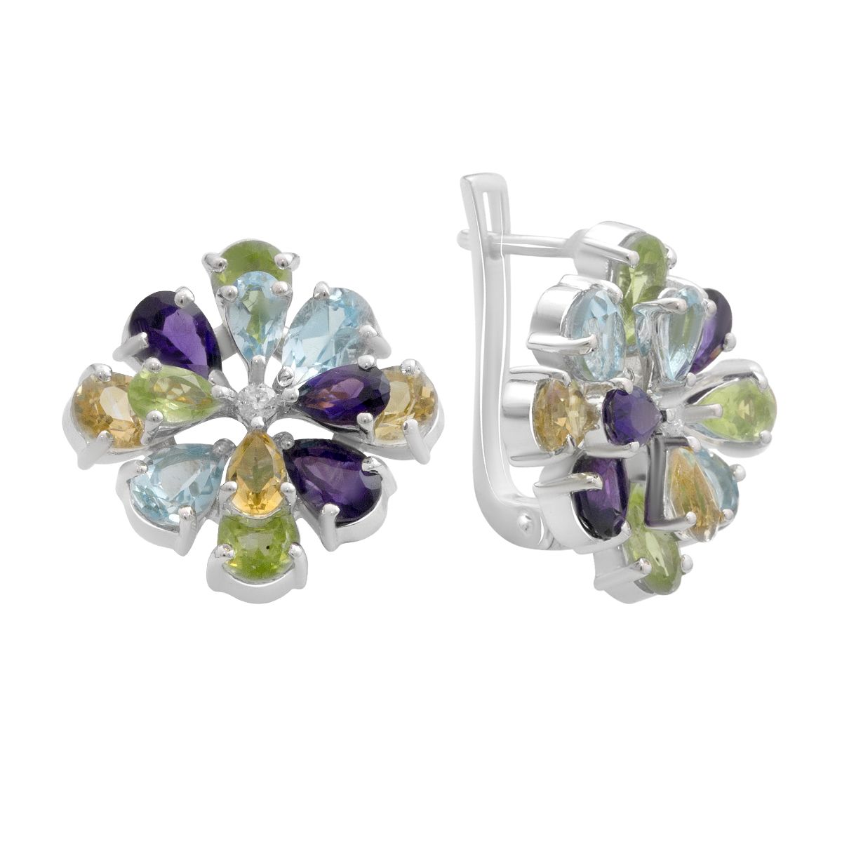 

Срібні сережки з натуральним аметистом 8.24ct, цитрином, хризолітом, топазом (2193227) аметист