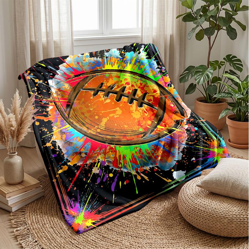 Football Artwork Splash Theme Blanket Lightweight Warm Flannel Blanket Decorative Throw Blanket for Home Decoration