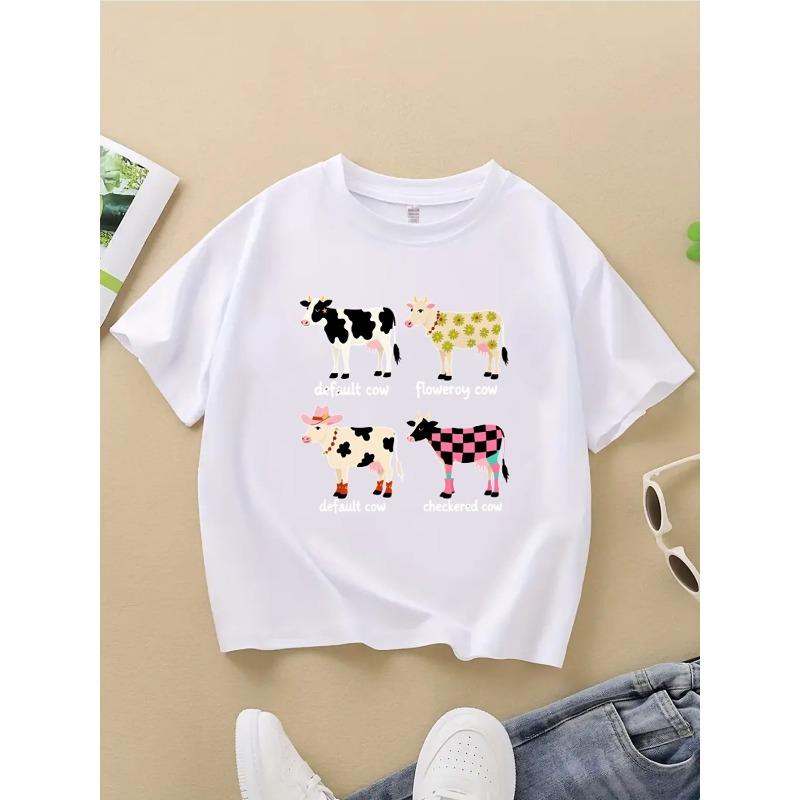 European sizes Girls Cotton T-Shirt Soft & Comfortable Everyday Top, Flower Pattern Girls T-Shirt Checkered Pattern Girls T-Shirt 110