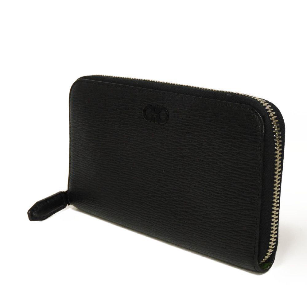 Used 9896 Long Zip Wallet 66A590 7940 Green Two-Tone Zip Around Gancini Black Men's from Japan AUTHENTIC