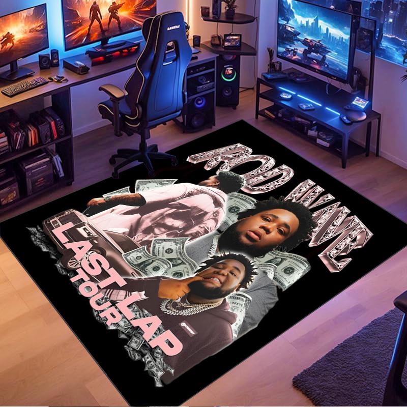 Tapis de sol rectangulaire antidérapant avec impression d'étoile hip-hop Rapper Rod Wave Tapis de décoration pour chambre de fan de musique et de jeux