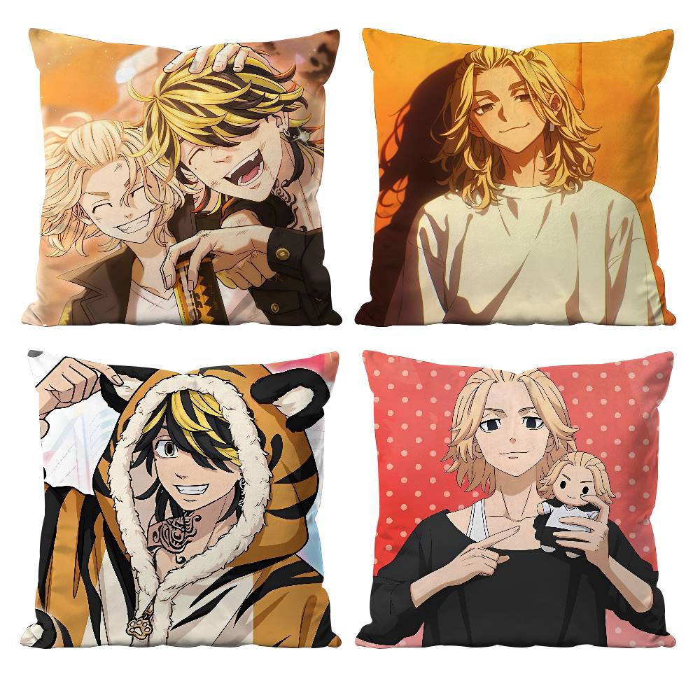 T-Tokyo r-Revengers Anime Pillow Case Anti-dustmite Pillowcase Invisible zipper silky short plush Sofa cushion cover