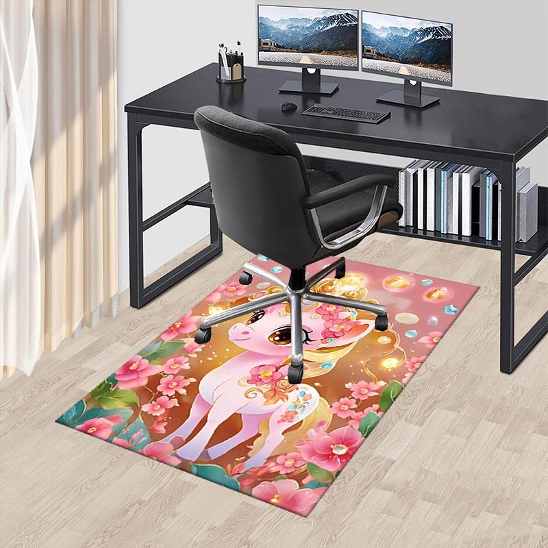 

1pc Anime Unicorn Chair Mat - Floral Fantasy Office Rug, Non-Slip Carpet for Desk Chairs, Decorative Floor Covering for Home & Work, Suitable for All 60cm by 90cm