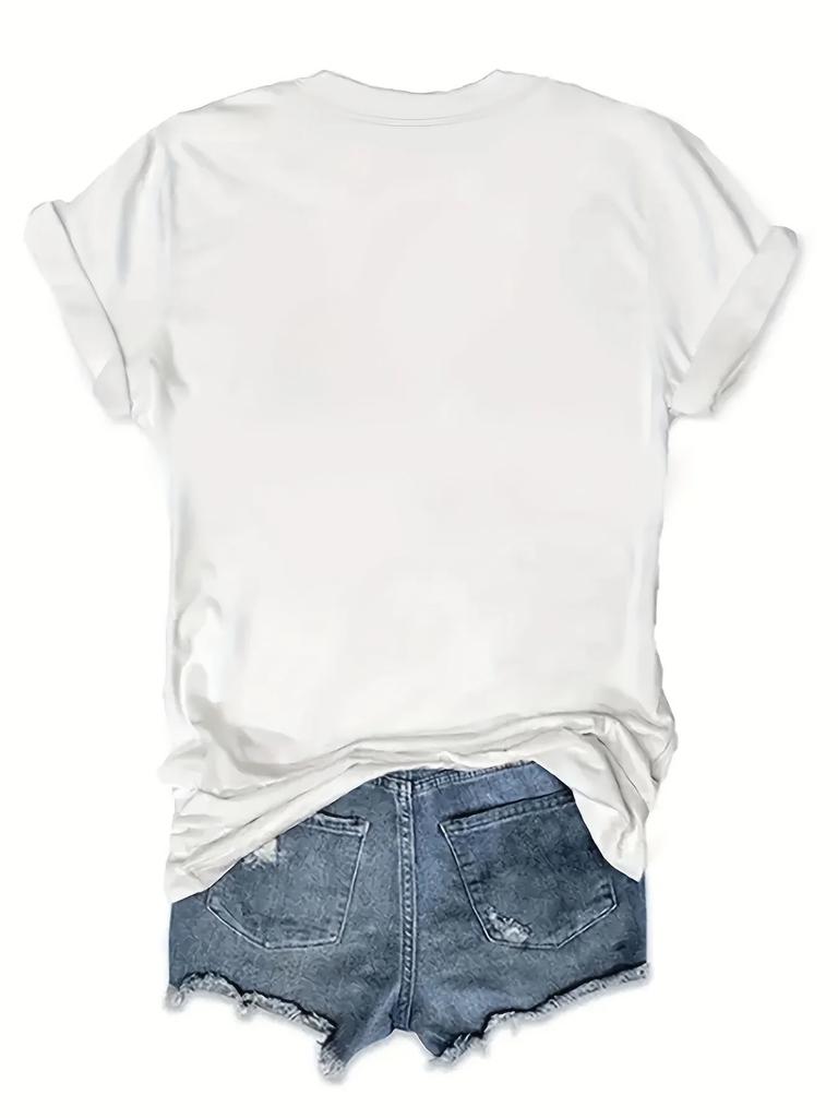 Graphic White with Accents Summer Spring Vacation Beachwear Airplane Graphic Women's Casual Sleeve Crew Neck Airplane Travel
