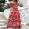 Floral Vintage Print Dress Women Casual Bohemia Short Sleeve Summer Spring
