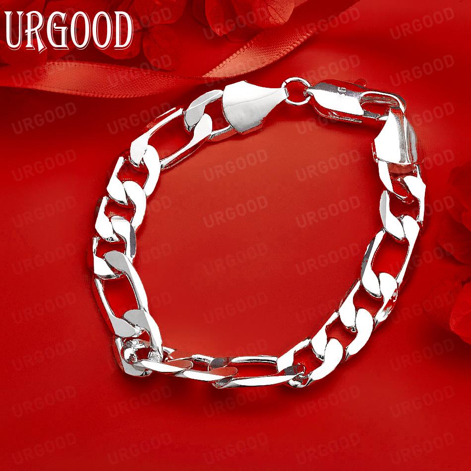 925 Sterling Silver 10mm Side Chain Bracelet, Elegant Gift Jewelry 20CM