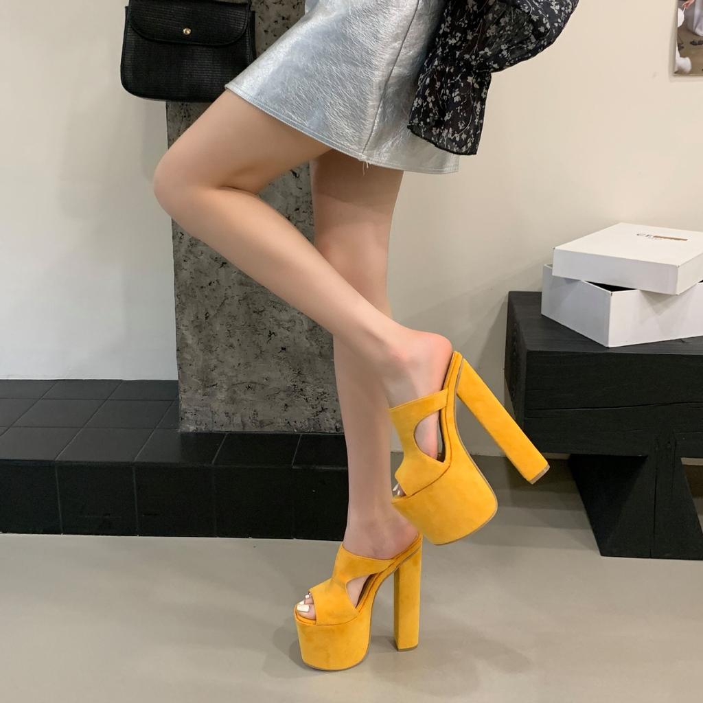 2025 New Model, Summer Versatile and Dazzling 18cm 8.5cm Waterproof Table, Thick High-heeled Slippers