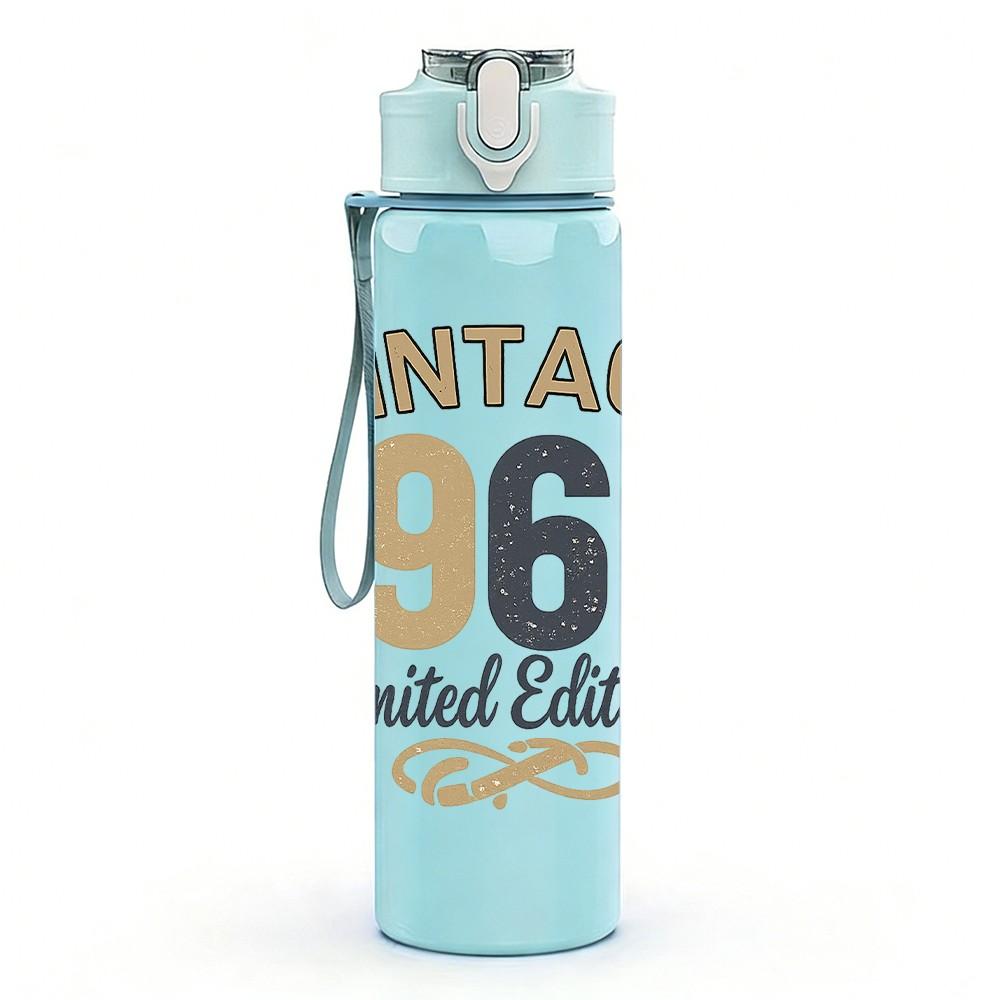 1PC Vintage 1966 Limited Edition Badge Print 750ml Color Plastic Sports Water Bottle Leakproof Flip Straw Lid Suitable for Sports Office Home Use