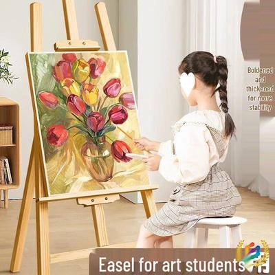 Wooden Tripod Floor Easel for Oil Painting - Foldable Art Student Stand
