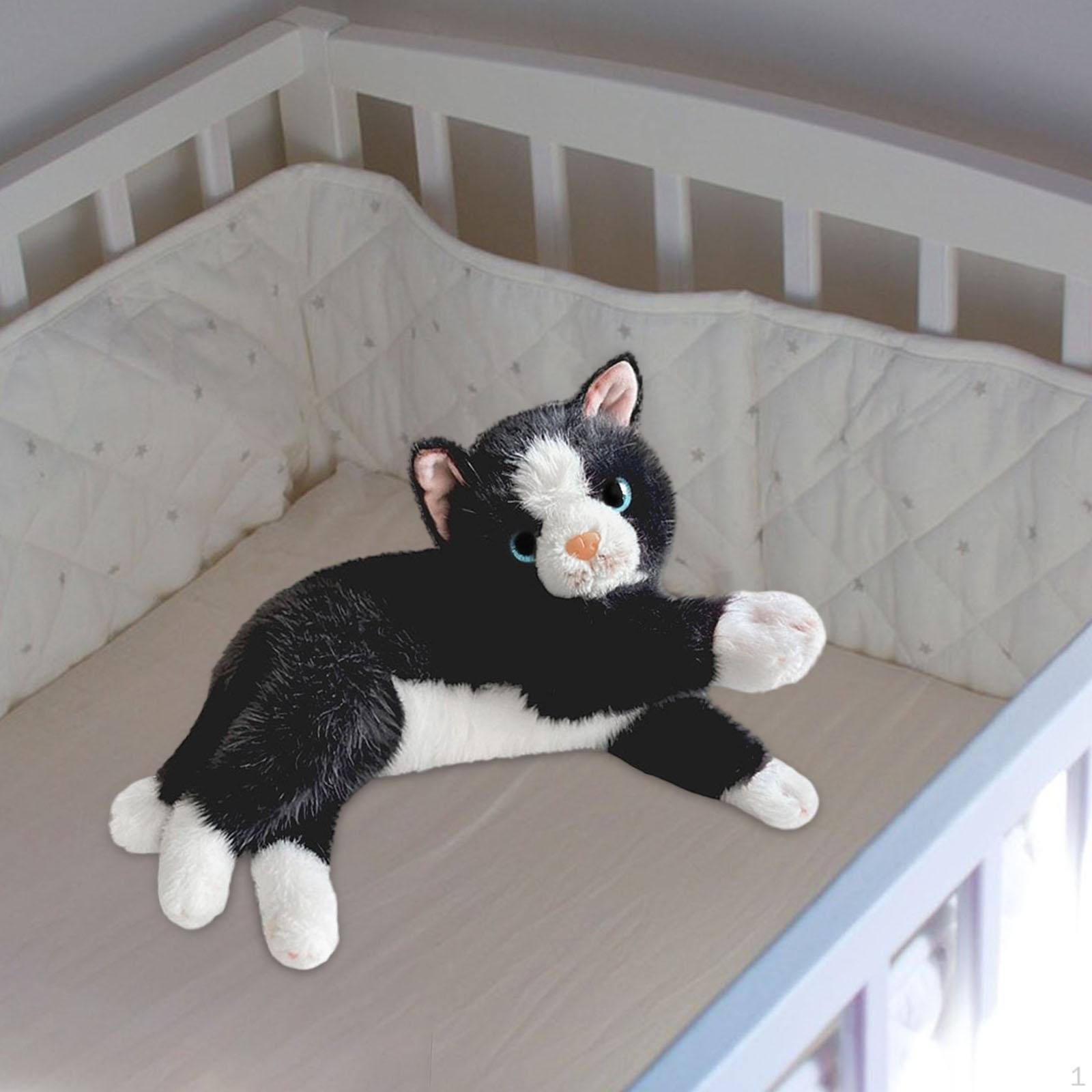 Cat, Lying Cat Cushion, Soft Stuffed Animal Pillow, Comfortable , Suitable for Children s Living Black