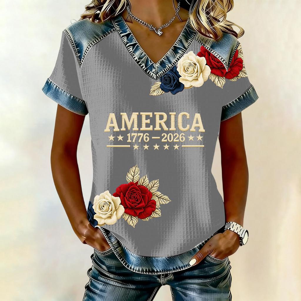 Damenmode Lässiges Oberteil mit Unabhängigkeitstag-Print