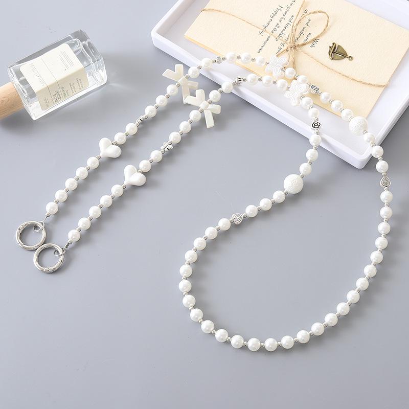 Handmade Pearl Crossbody Phone Case Lanyard with Beaded Charm