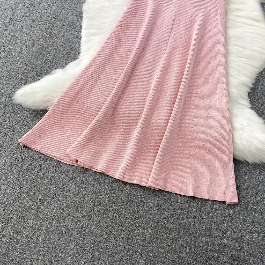 Summer Designer Solid Hollow Out Long Knitting Dress Women Elegant Half Turtleneck Sleeveless Slim Knitwear Sweater Dresses Female