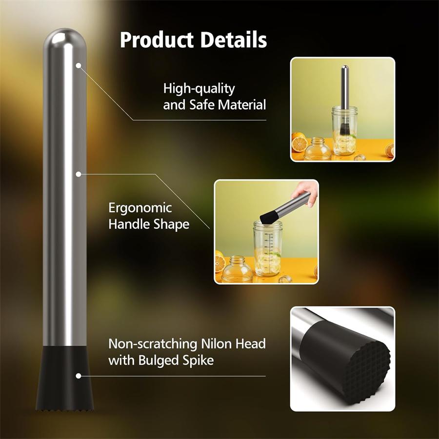 Stainless Steel Crushed Ice Hammer Multifunctional Popsicle Sticks Cocktail Swizzle Stick Fruit Lemon Muddle Pestle Bar Tools