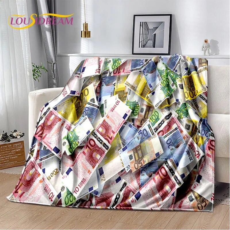 3D-Dollar-Euro-Pfund-Geld-Reich-Cartoon-weiche Plüschdecke, Flanelldecke, Überwurfdecke für Wohnzimmer, Schlafzimmer, Bett, Sofa, Geschenk