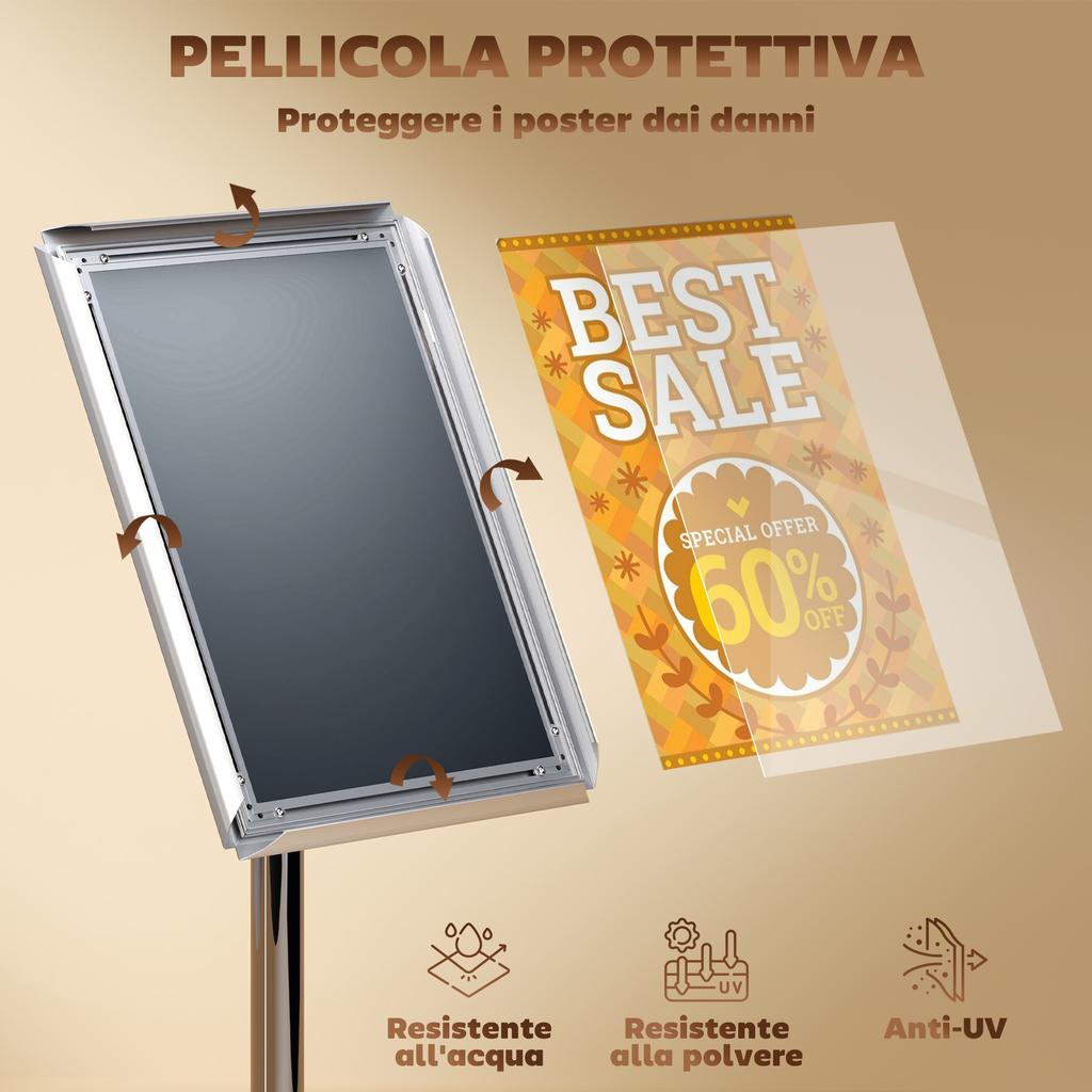 A3 Poster Display Stand with Adjustable Height and Tilt, Steel and Aluminum, Silver