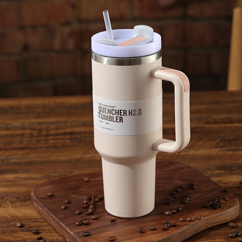 Wasserflasche, 40 oz, Becher, Edelstahlbecher, isolierte Wasserflasche mit Griff, Deckel, Strohhalm, Vakuum-Reisebecher mit großer Kapazität, Kaffeebecher fürs Outdoor-Auto