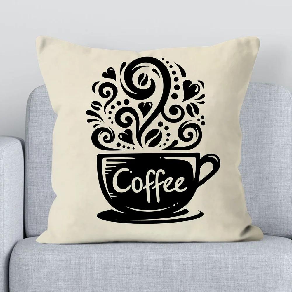 Office Sofa Cushion Cover Coffee Time Cushion Cover Pillow Decorative Printed Pillow Cover Home Furnishings