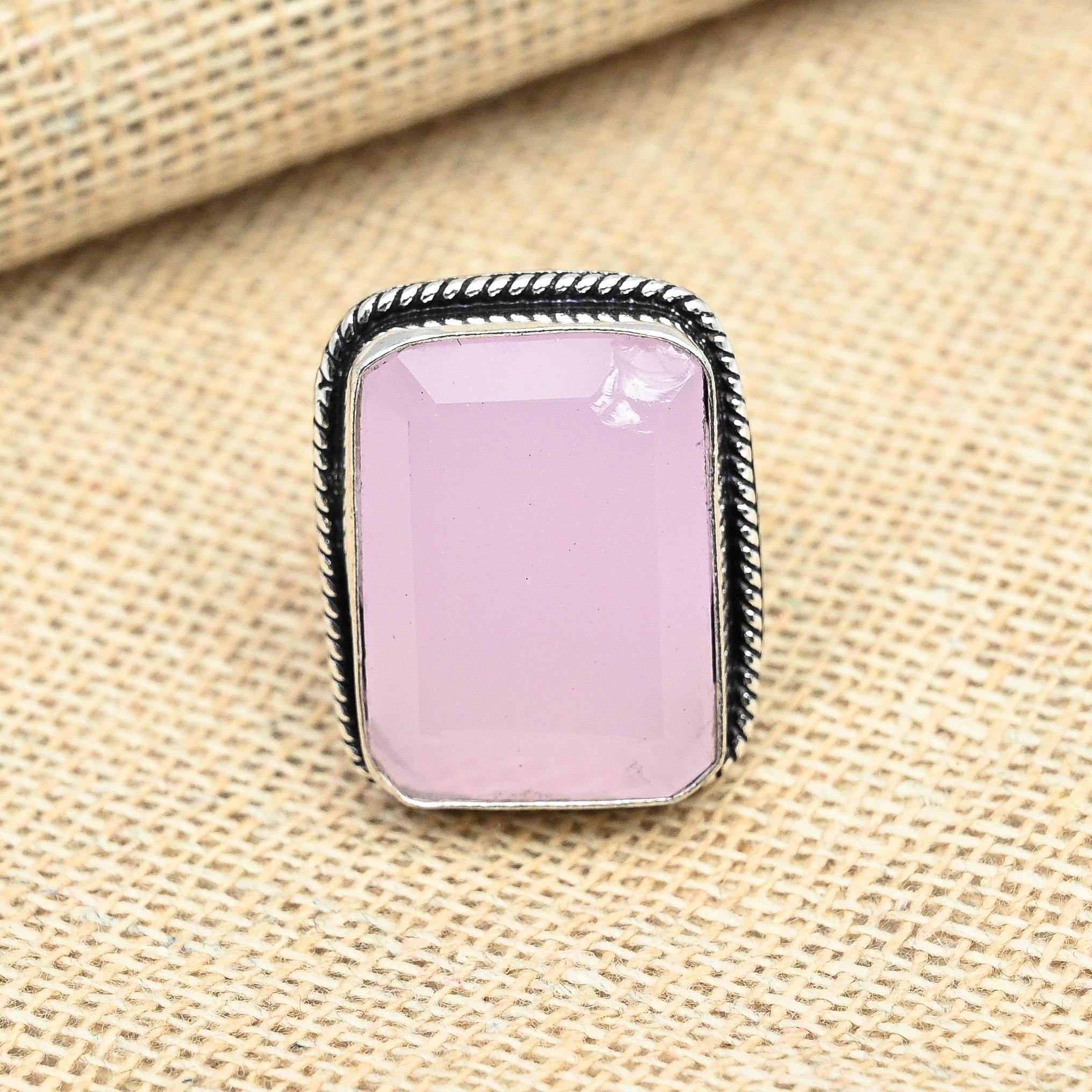 

Розовый халцедон, драгоценный камень, стерлинговое серебро 925 пробы, кольцо ручной работы, женские украшения 11 розовый