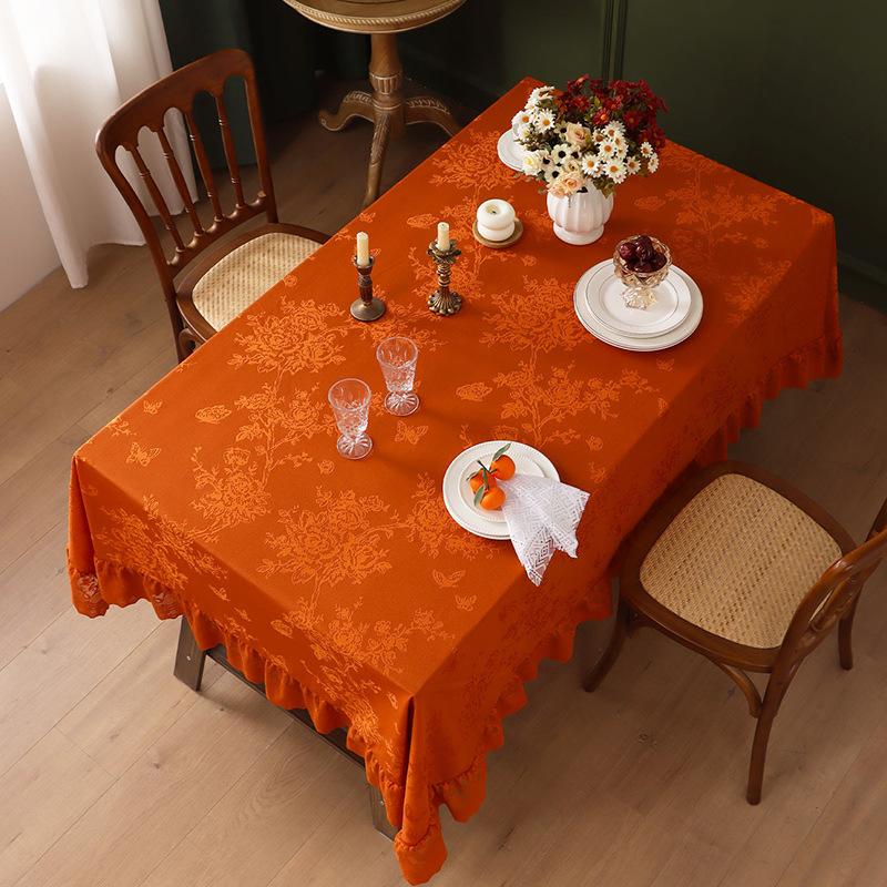 Floral Lace Tablecloth, White Polyester, Square Shape, Embroidered Table Decor for Living Room, Bedroom, Christmas, Kitchen & Dining Room