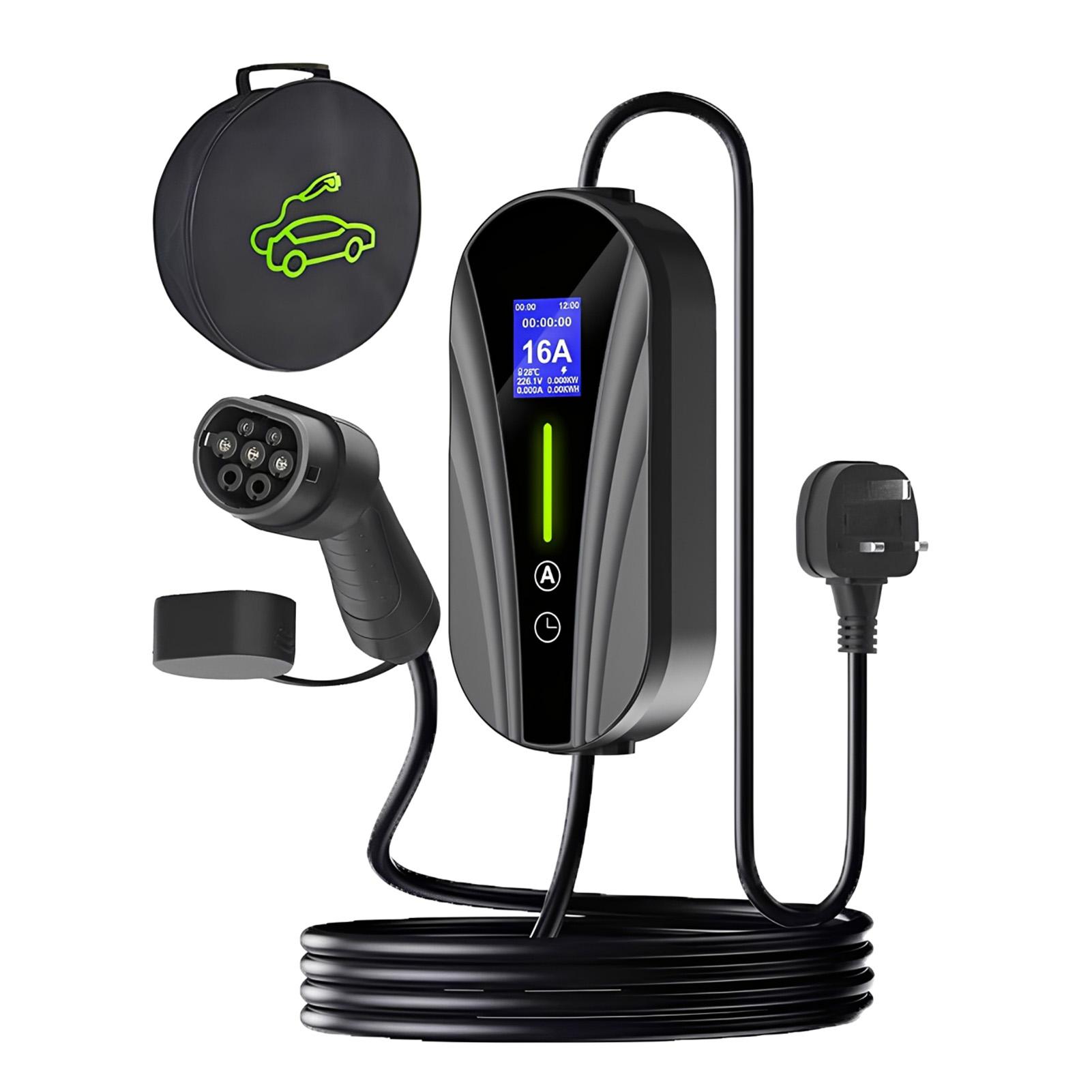 

EV Charger 16A 3.5KW Type 2 ICE 62196-2 Charger with Screen Portable Charger EVSE UK Plug Flame Retardant Protect Type2