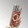Golden Three-dimensional Beaded Floral Decorative Pattern Electroplated Glass Phone Case  for iPhone 16 16Pro 16ProMax 16Plus