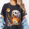 Maltese Howling To the Moon. Vintage Dog Graphic Tee. Funny Pet Lover Gift. Oversized Streetwear Wild Night. Stars Unisex 90s Y2K T-Shirt