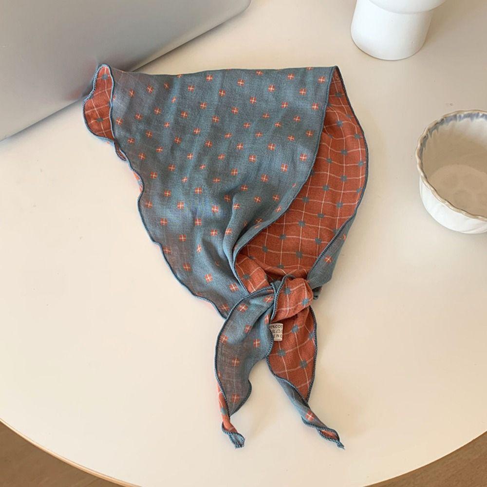Thin Lattice Headscarf Cotton Triangular Hair Band Sweet Pastoral Style Headscarf  Summer