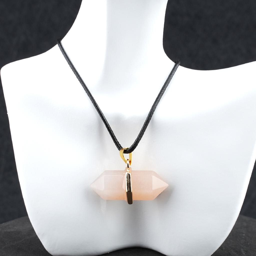 Single Gold Wrapped Double Terminated Crystal Point Pendant 36*13mm Mixed Gemstone Hexagon Wand Necklace 45+5cm Extendable Cord For Spiritual Decor