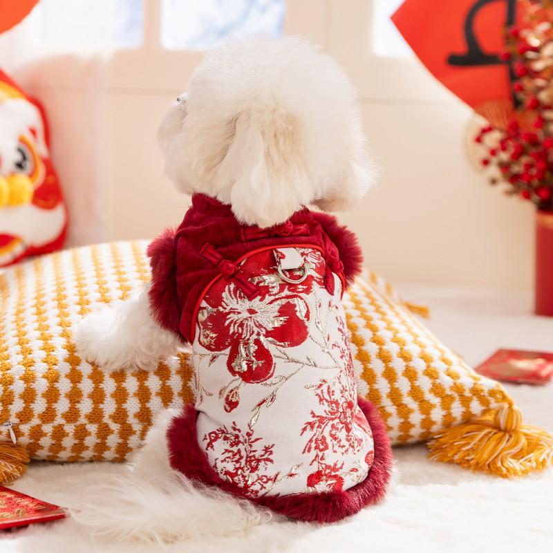 Winter Dog Vest Chinese Style Tang Suit Small Medium Dogs Teddy Warm Lined Pet Clothing