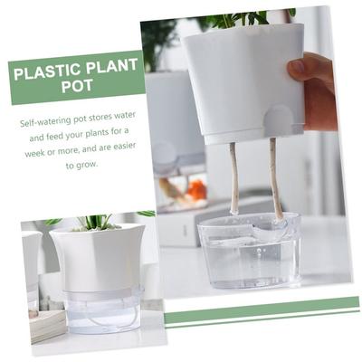 Transparent Double Layer Plastic Flower Pot Home Desktop Lazy Self Watering Flowerpot Cotton Rope Watering Plant Pot Indoor Vase