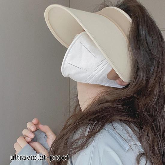 Summer Sunscreen Hat for In South Korea with Large Eaves and A Small Hollow Top Hat for Outdoor Outings, Cycling, and Sunshade Hat for UV Protection