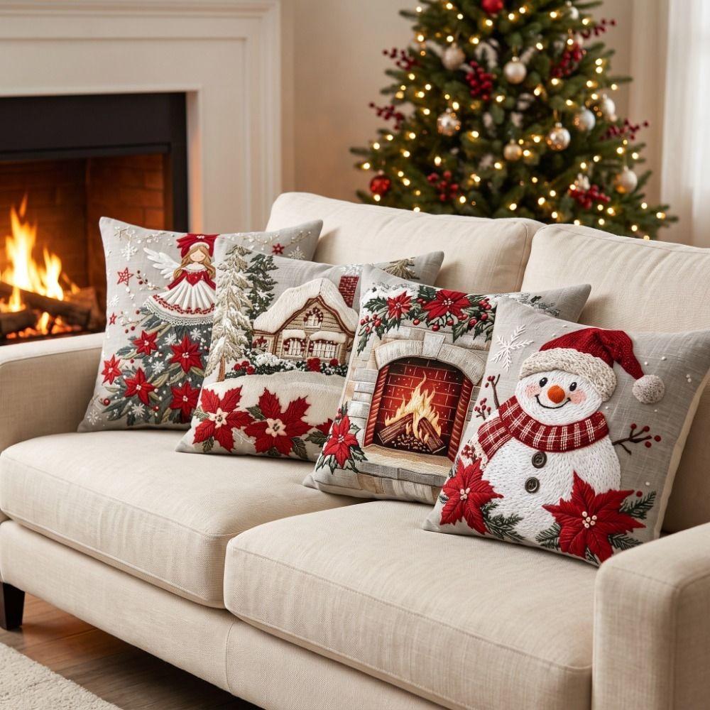 Cute 2D Flat Printing Christmas Pillow Covers Soft Flower Throw Cushion Case Ball Square Xmas Tree Pillowslip Car