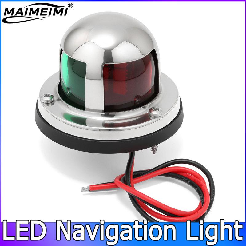 QC 12V Warning Signal Light Stainless Steel 1pc Red Green LED Navigation Lights Sailing Lamp for Marine Yacht