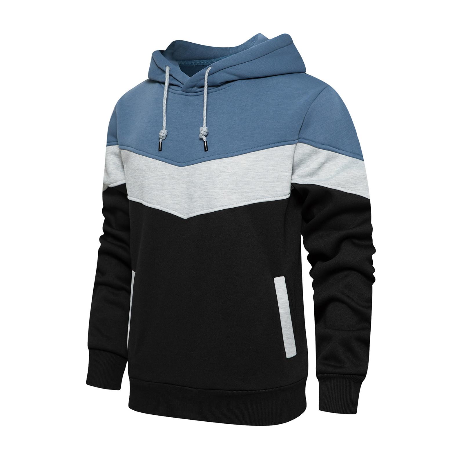 

Man s Hoodie Sweatshirts Color Splicing Long-sleeves Hooded Tops Drawstring Tight M синій