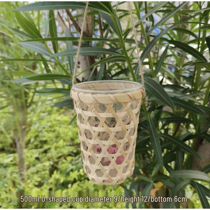 Bamboo Woven Drink Set: Milk Tea Cups, Ice Cream Cups & Basket