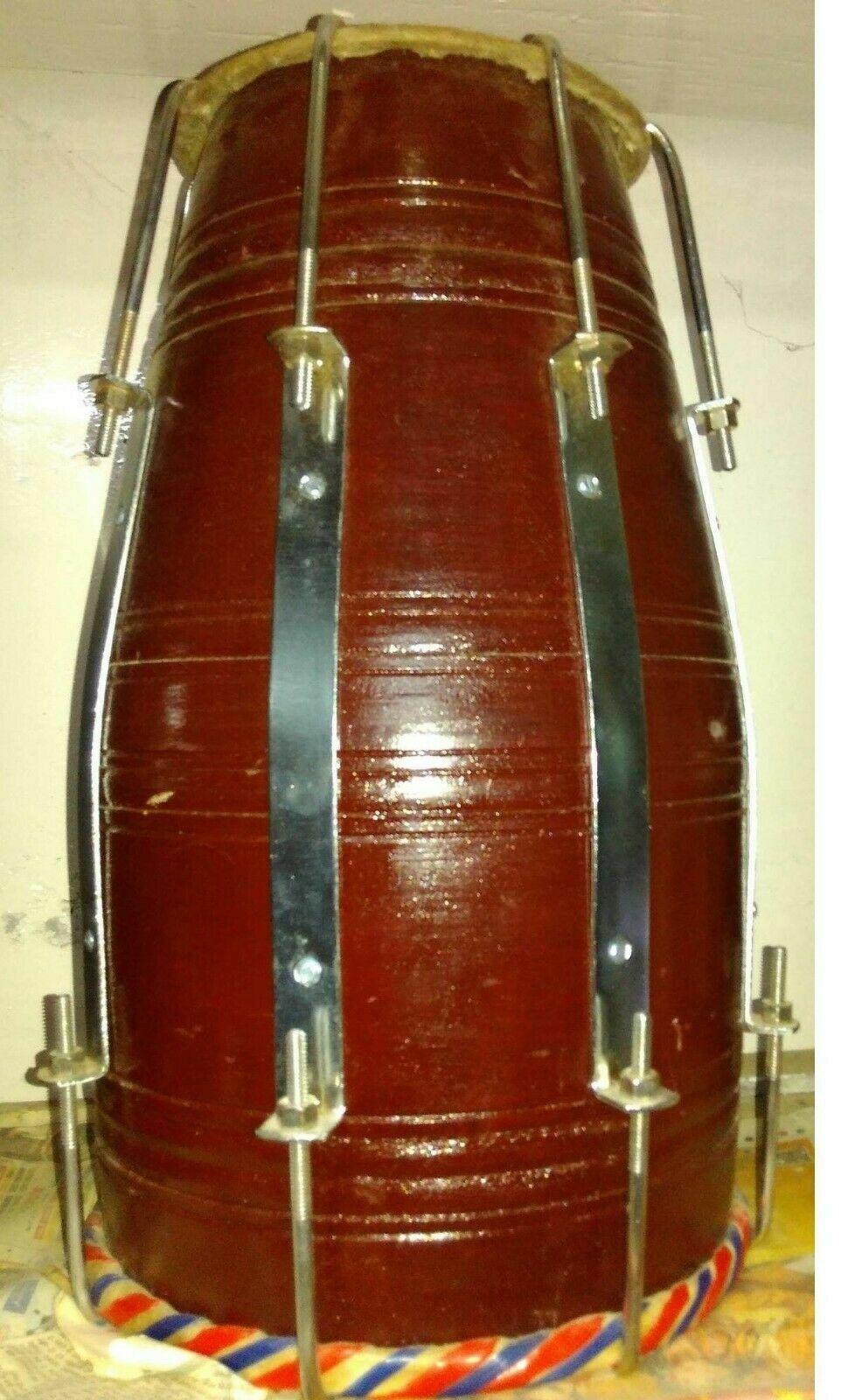 Professional Quality Mango Wood Dholak Natural Color 9-Bolt Tuned with Protective Cover for Kirtan & Folk Music