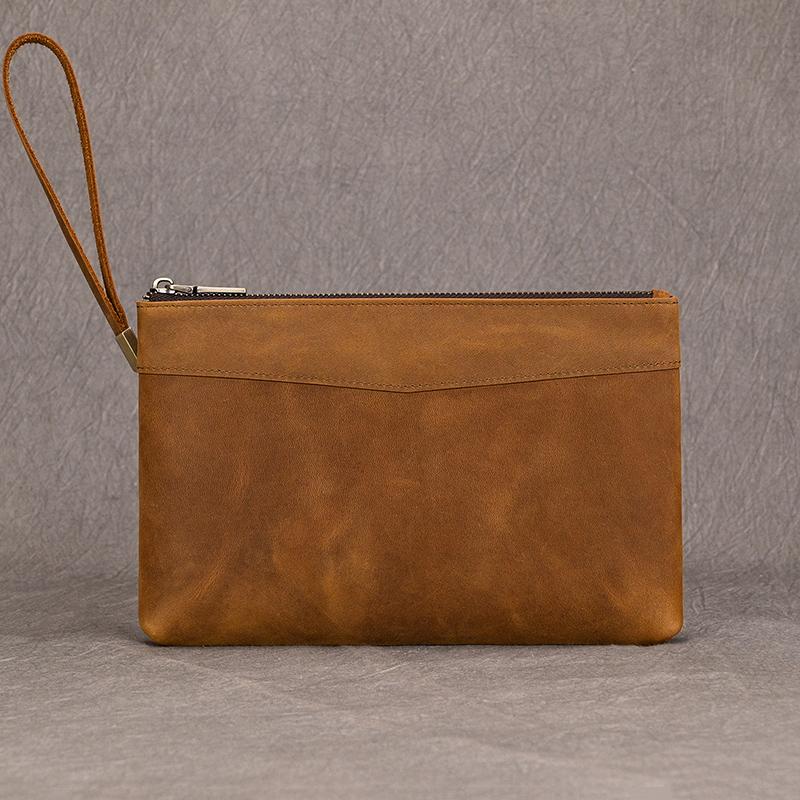 Genuine Leather Long Wallet Men Women Zipper Hand Clutch Wallet Card Cash Coin Purse Real Cowskin Wallet Phone Pouch With Wrist