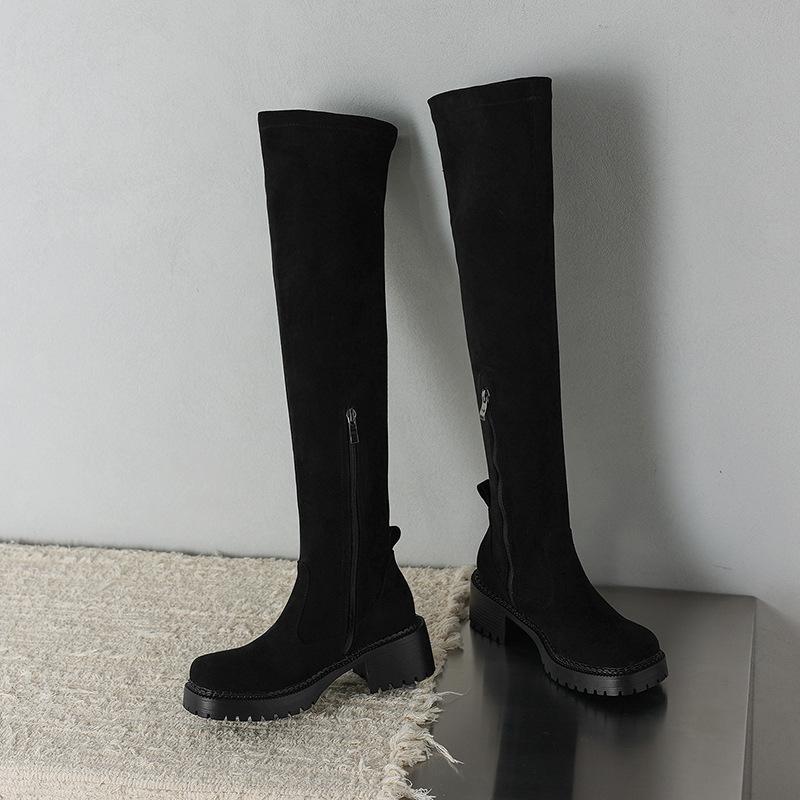 Gürtelschnalle Elastische Skinny Stiefel Overknee Stiefel Ohne Hosen Stiefel Pole Dance Stiefel mit Dickem Absatz 33-43 Große Größen Stiefel