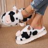 Unisex Cartoon Cow Warm Plush Slippers 2025 New Couple Indoor Non-slip House Slippers Men Women Home Cotton Shoes Slides Women