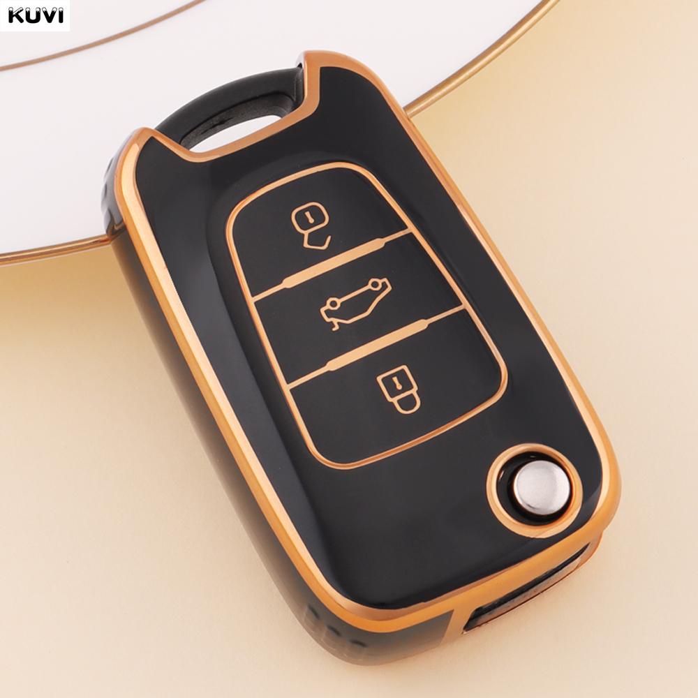 Golden TPU Car Flip Key Case Cover For Hyundai I20 I30 Ix20 Ix35 Elantra Accent For KIA Sportage Rio 3 Soul Optima Ceed K5 K2