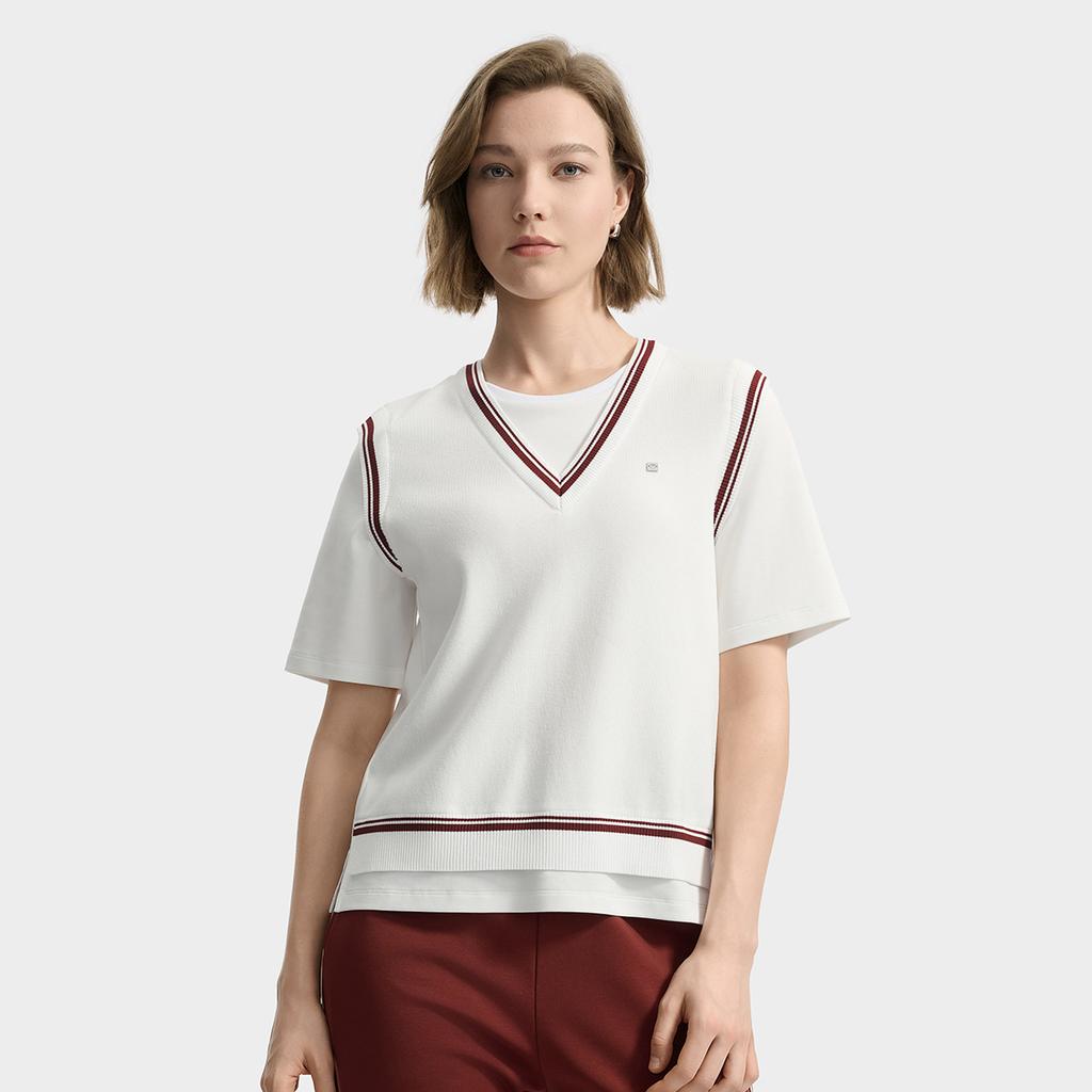 Fila White Fashion Retro Casual Comfortable Trendy Two-Piece Knit Short Sleeve T-Shirt Women Tops F11W533102F-WT