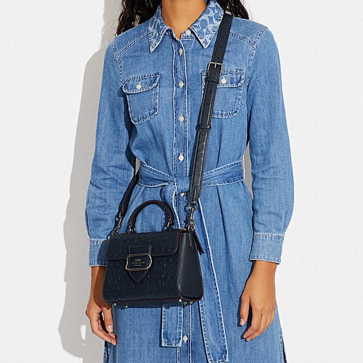 New COACH Morgan Cow Leather Shoulder Bag, Crossbody Bag, Handbag Trumpets Women's Marine Blue CF854-QBBHP