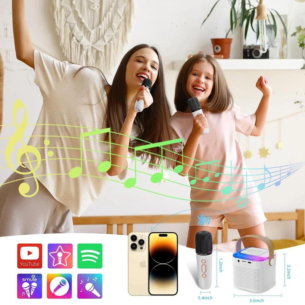 Y1 Wireless Dual Microphones Karaoke Machine KTV DSP System Bluetooth 5.3 PA Speaker HIFI Stereo Surround RGB Colorful LED Lights