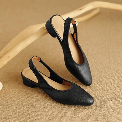 Fashion New Genuine Leather Sandals Sheepskin Summer Sandals Cover Toe Low Heel Sandals for Women Chunky Heel Shoes Sandalias De Mujer