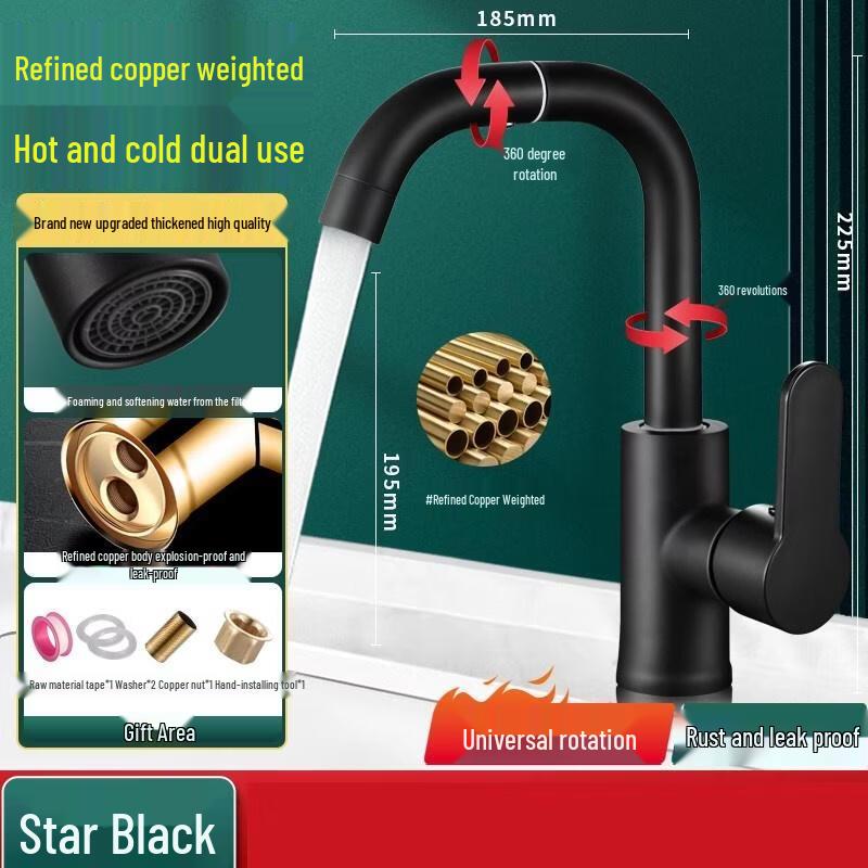 HANDUNYOU Black Deck-Mounted Basin Faucet