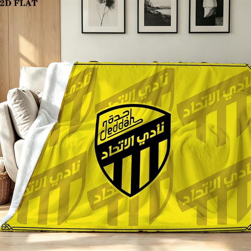 Al-Ittihad Club Logo Aufdruck Flanelldecke Hohe Qualität Warm Bequem Decke für Alle Jahreszeiten Perfekt für Geschenke Heimdekoration