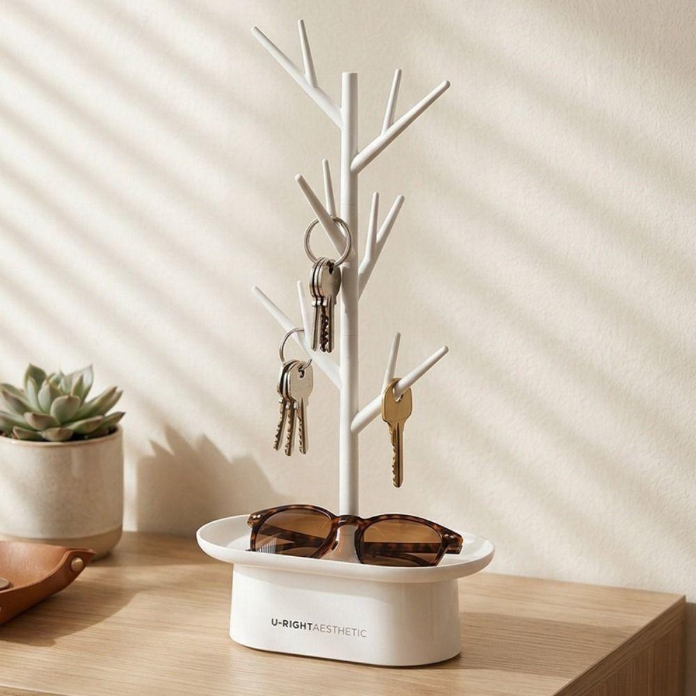 Plastic Tree Shape Jewelry Rack Space Saving Decorative Ring Earring Holder with Storage Box Jewelry Organizer Bedroom