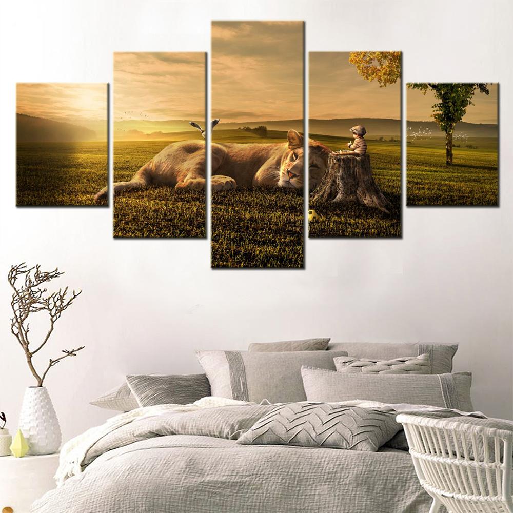 

5 Штук Полотно Постер Картина Тварини Час Гри Милий Малюк Хлопчик Шпалери Домашній Декор Настінна Картина Мистецтво Для Вітальні Художній Твір Без Рами 20x35cm*2 20x45cm*2 20x55cm*1 No Frame