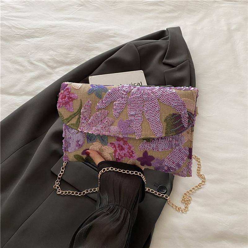 

Highvalue fashion chain shoulder messenger bag summer new versatile sequined envelope bag women фіолетовий